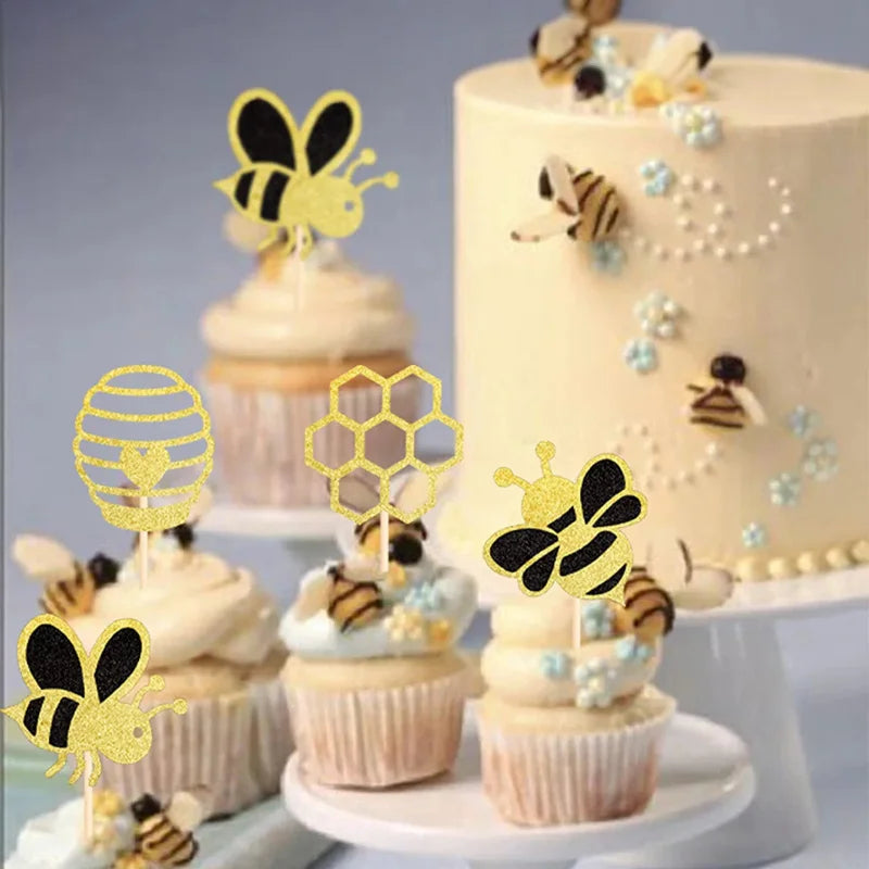 Bee Cartoon Birthday Cake Toppers Paper-Cut Decorations 4/12pcs Cake Toppers Nixie