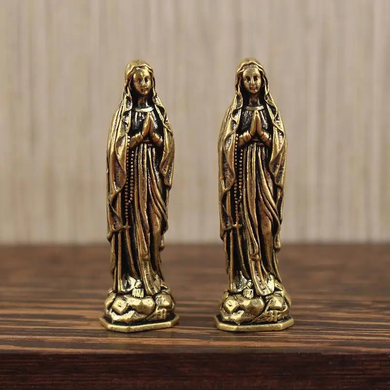Brass Virgin Mary Figurine Pendant – Vintage Religious Keepsake Religious Figurine Pendant Nixie