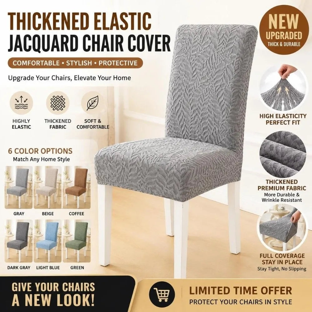 Jacquard Stretch Dining Chair Cover – 3D Leaf, Washable