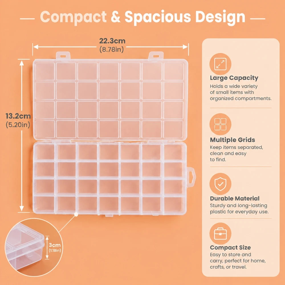 28-Compartment Plastic Organizer Case for Nail Art & Beads Compartment Storage Case Nixie