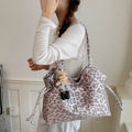 Korean Vintage Leopard Print Tote Bag – Large Women's Shoulder Bag Leopard Print Tote Bag Nixie pink