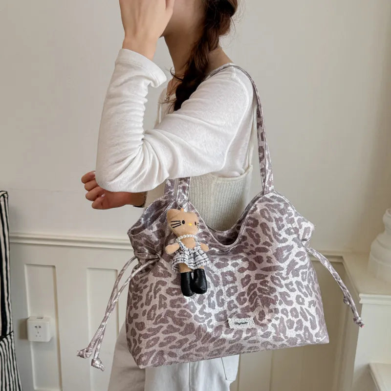 Korean Vintage Leopard Print Tote Bag – Large Women's Shoulder Bag Leopard Print Tote Bag Nixie pink