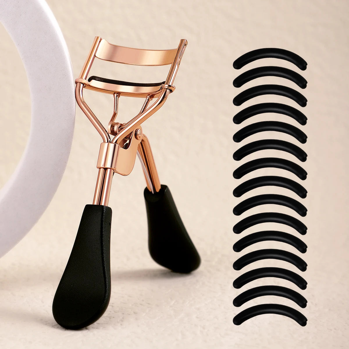 Portable Stainless Steel Eyelash Curler + 15 Silicone Pads