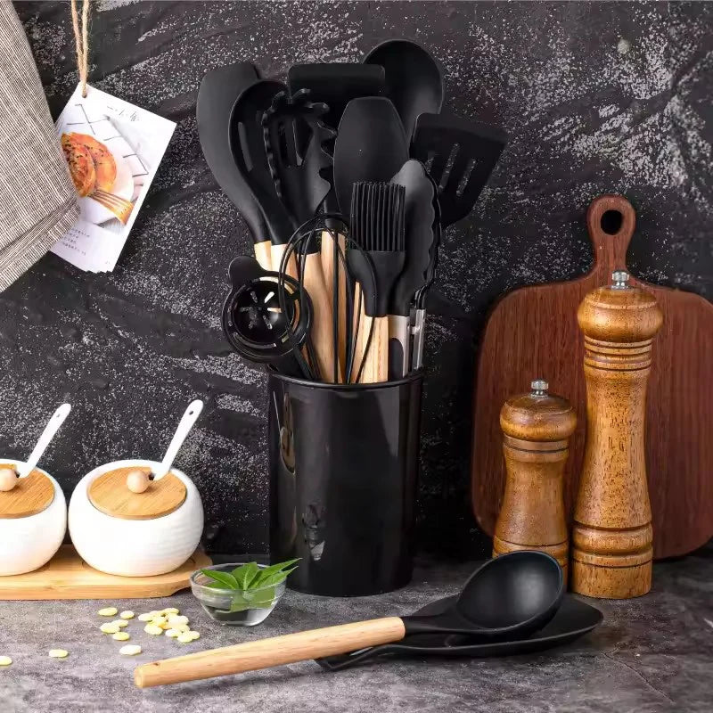 Silicone Cooking Utensil Set with Holder – 5 or 14 Pcs Silicone Utensil Set Nixie