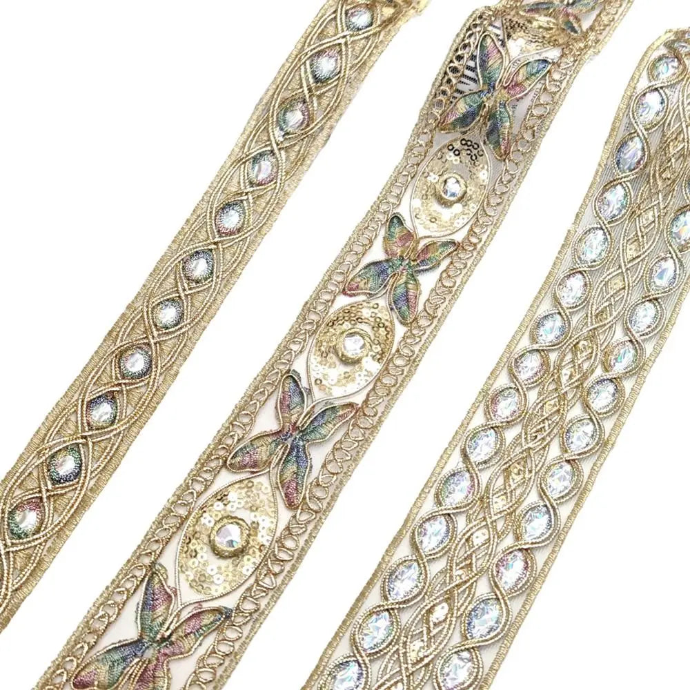 10 Yards Sequined Butterfly Flower Embroidery Lace Ribbon Trim