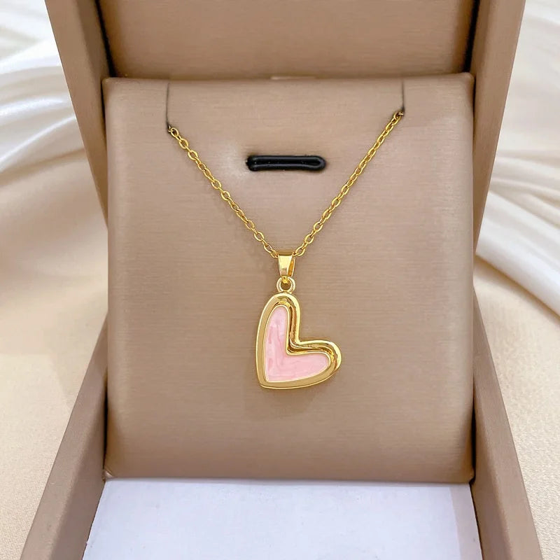 Luxury Heart Pendant Necklace | Gold Stainless Steel Choker Pendant Necklace Nixie