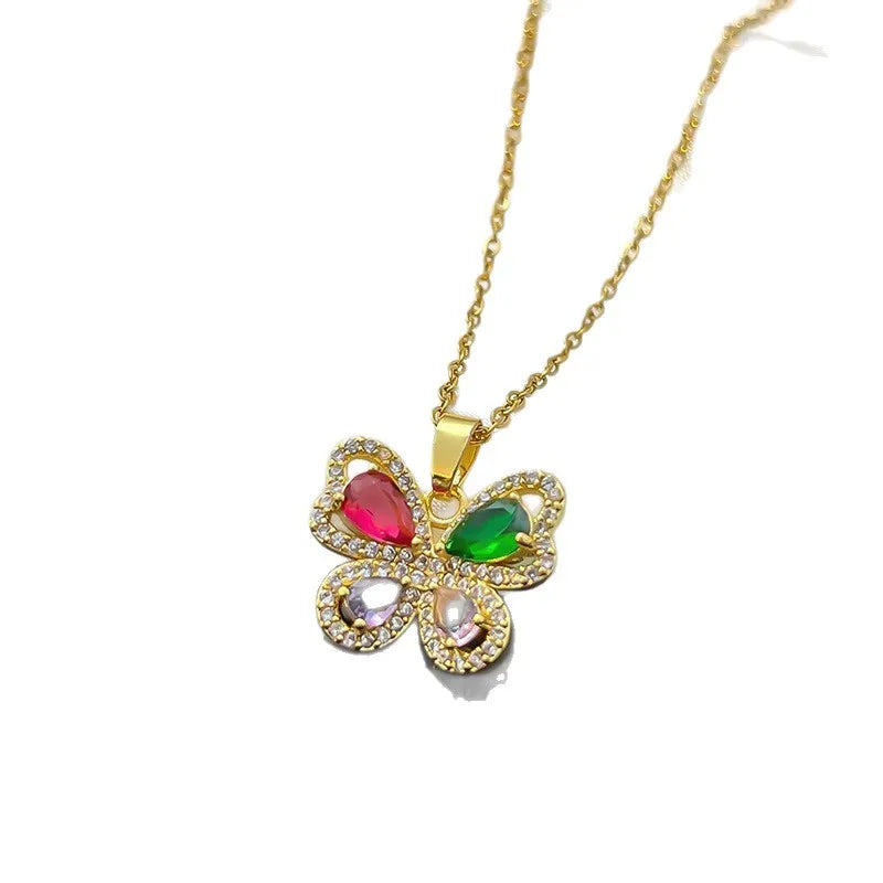 Zircon Butterfly Pendant Necklace Women | Gold Stainless Steel Pendant Necklace Nixie