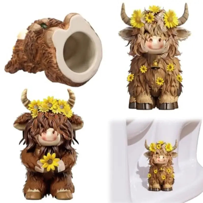 Resin Highland Cow Figurine Set – Sunflower Farmhouse Decor Resin Figurine Nixie