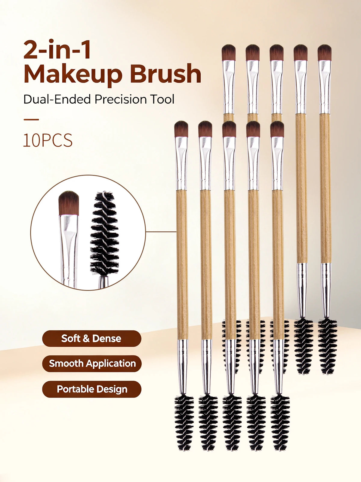 10Pcs Dual-Ended Eyeshadow & Spoolie Brow Brush Set