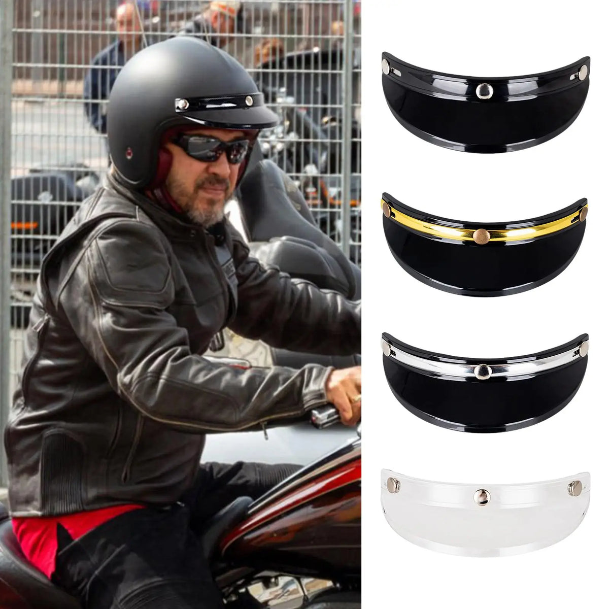 Vintage Half Helmet Visor Universal Sun Shield 3-Clip Design