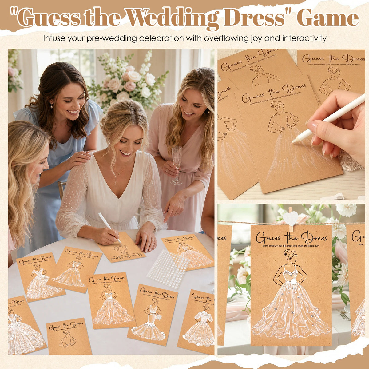 30-Pc Guess the Dress Bridal Shower Game Cards with Pens Bridal Shower Game Nixie