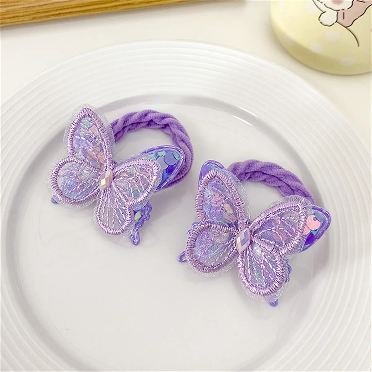 2PCS Sequin Butterfly Hair Ties for Girls – Elastic Ponytail Bands Girls Hair Ties Nixie PURPLE