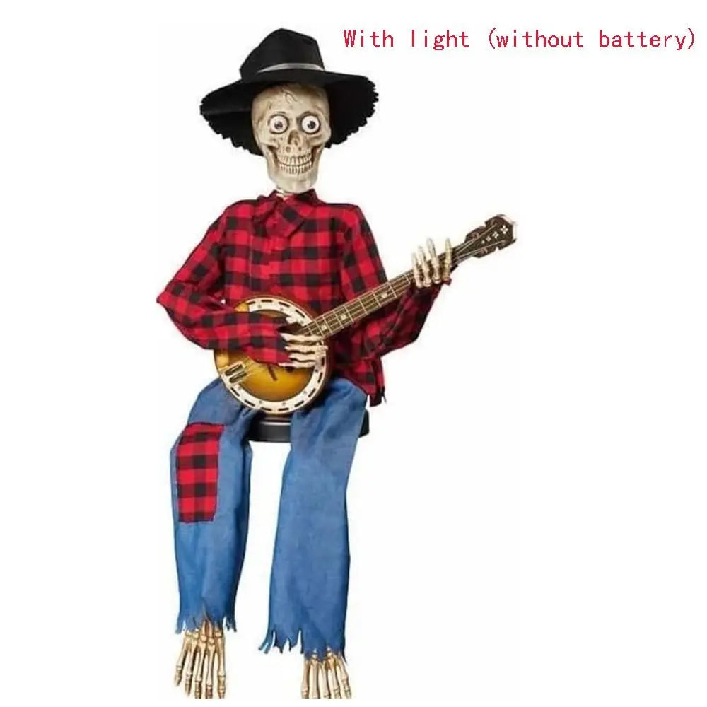 Dueling Banjo Skeletons Glowing Halloween Figurine Decor Halloween Skeleton Figurine Nixie red-With lights