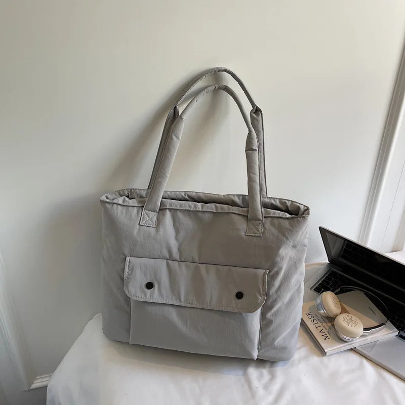 Women's Large Capacity Lightweight Cotton Tote Shoulder Bag Cotton Tote Bag Nixie BB-664-Gray Extra Large