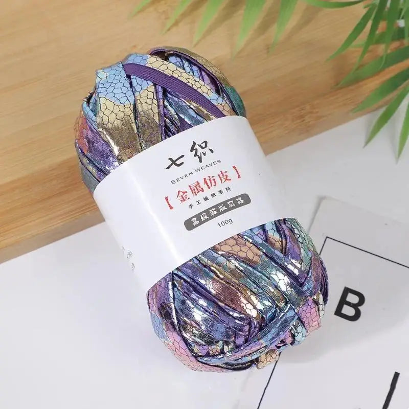 Cracked Metallic Flat Yarn 100g – Holographic Crochet & Knit Yarn Metallic Craft Yarn Nixie