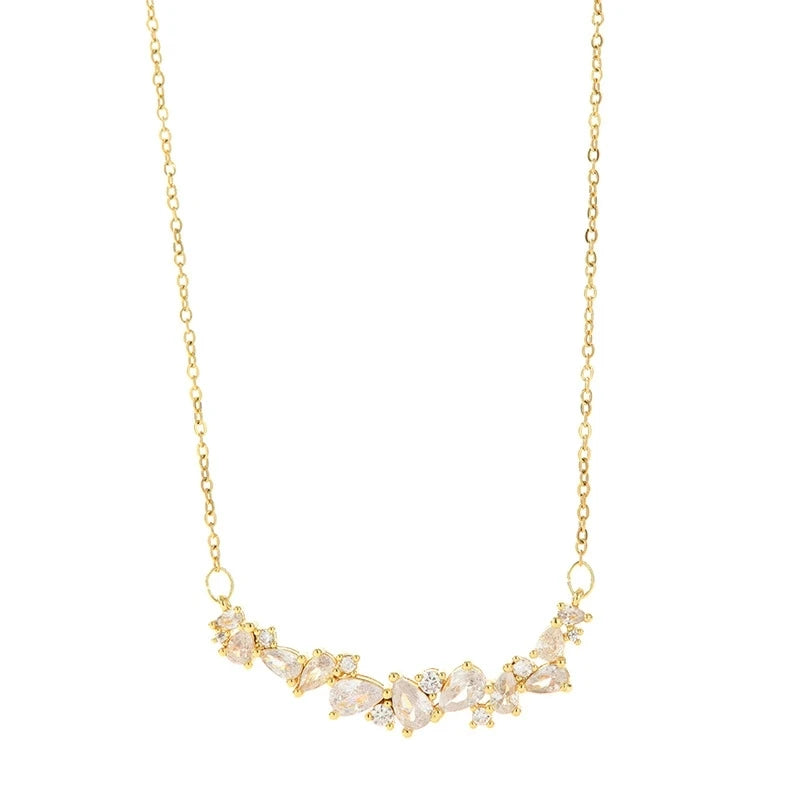 Zircon Copper Pendant Necklace for Women | Gold Clavicle Chain Pendant Necklace Nixie