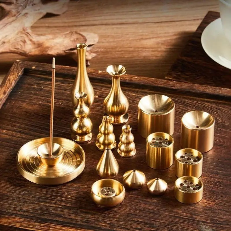 Solid Brass Incense Holder Set – Stick, Coil & Vase Zen Decor