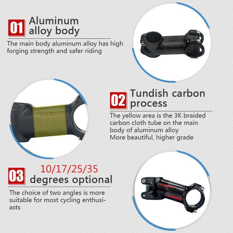 TOSEEK Carbon Aluminum MTB Stem 31.8mm | 4 Angles & Lengths