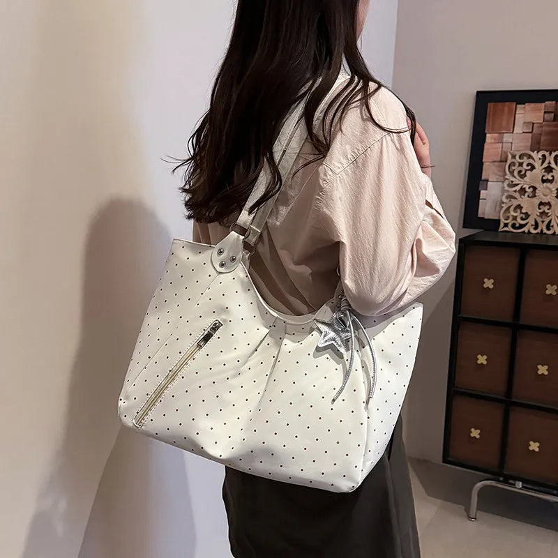 Nixie Polka Dot Tote Bag – Large Women's Shoulder Handbag Women's Tote Bag Nixie Off-white