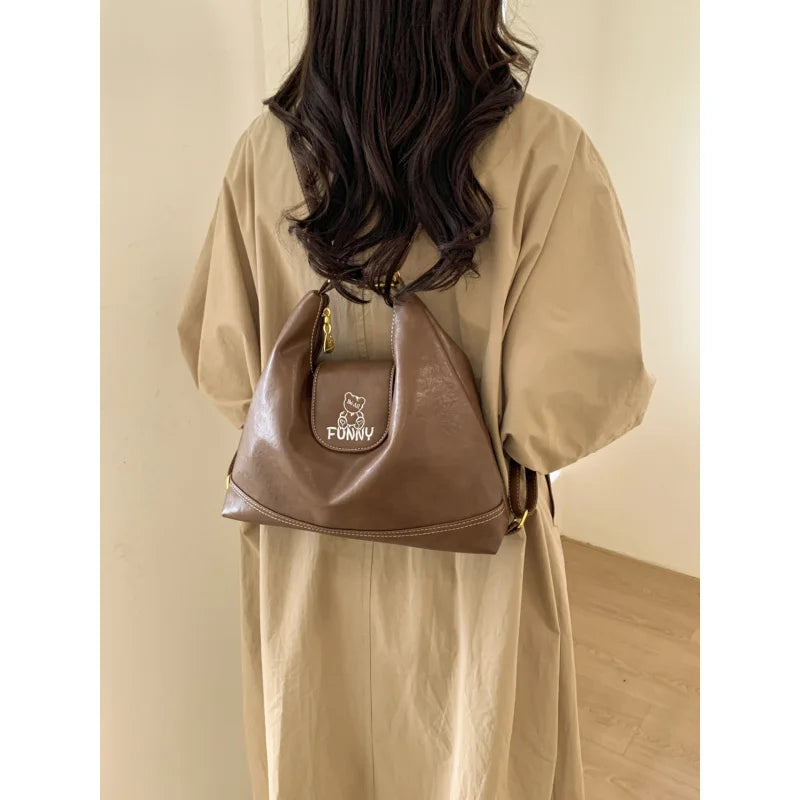 Retro Large Capacity PU Leather Tote Bag for Women Tote Shoulder Bag Nixie