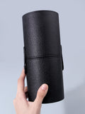 Litchi Leather Makeup Brush Holder – Large Cylinder Storage Makeup Brush Holder Nixie black