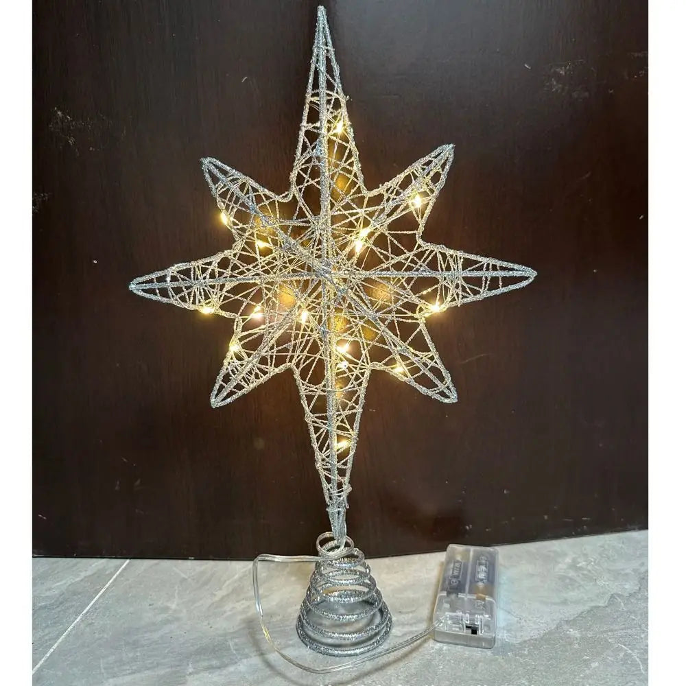 LED Star Christmas Tree Topper Glitter Iron Light Up Décor Christmas Tree Topper Nixie