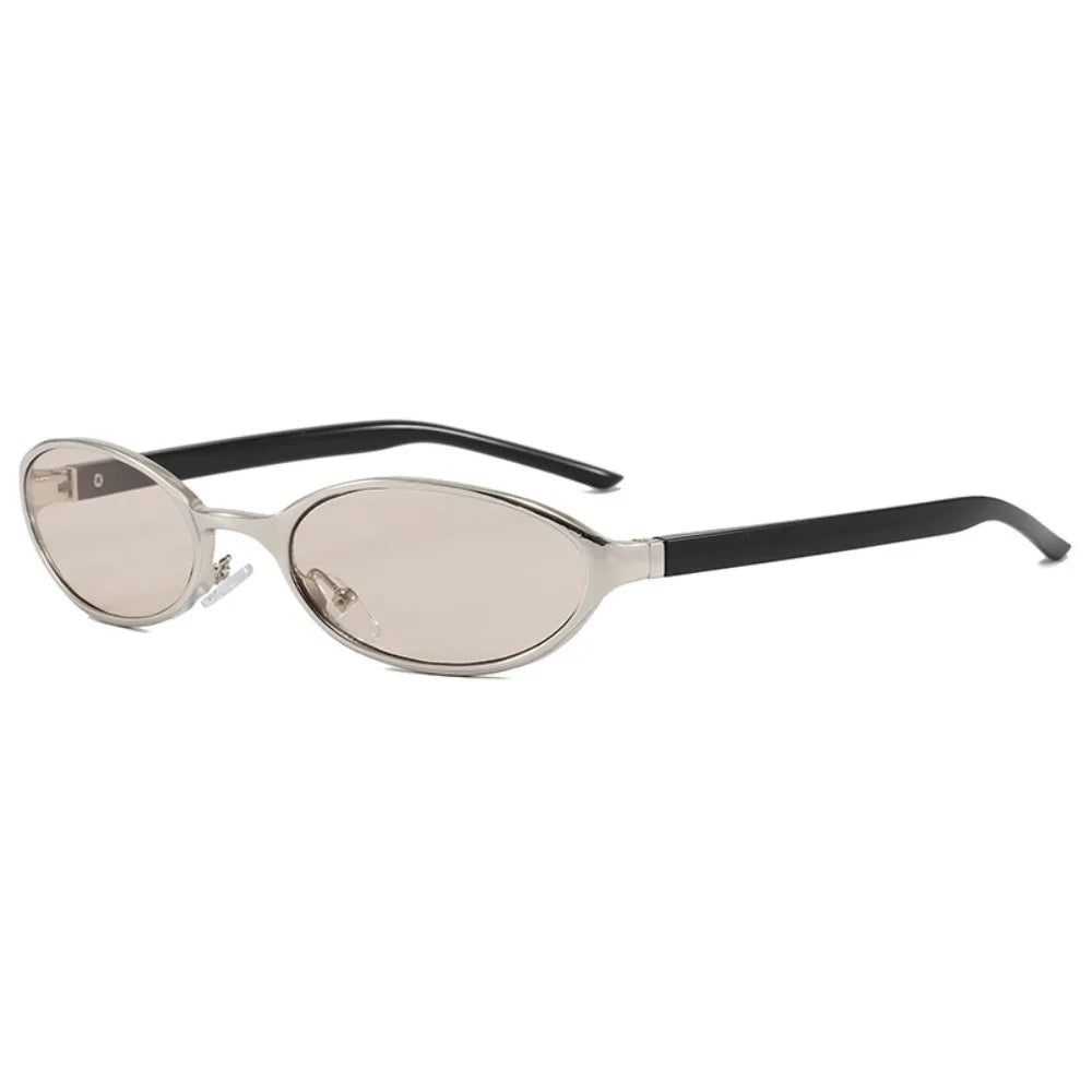 Retro Oval Sunglasses Y2K Punk UV400 Metal Frame Women Fashion Sunglasses Nixie silver tea black