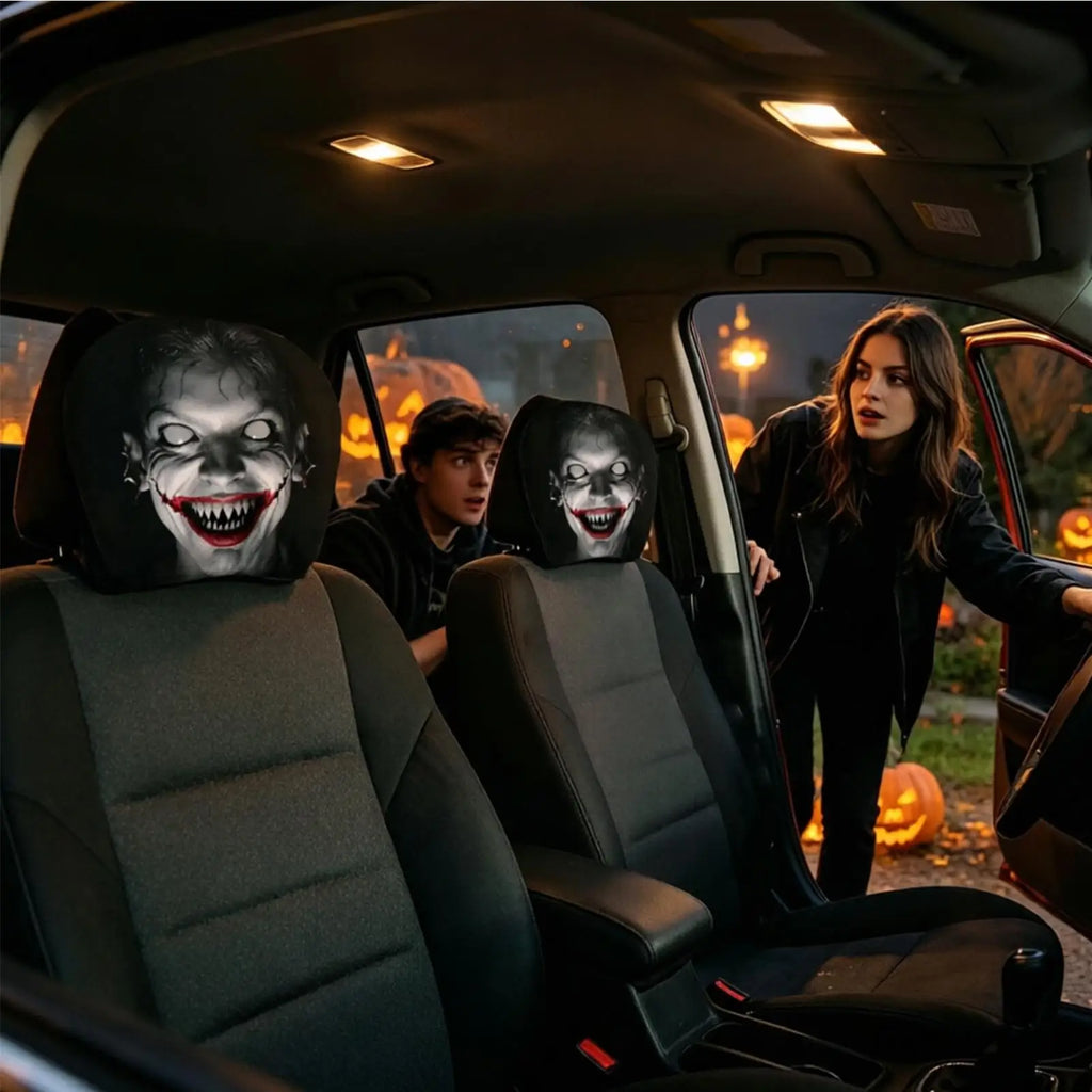 Scary Car Headrest Covers – Universal Spooky Pillowcase 2-Pack