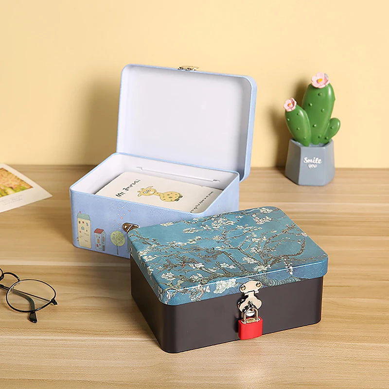 Vintage Tinplate Storage Box with Lock & Keys | Large Capacity Decorative Storage Box Nixie