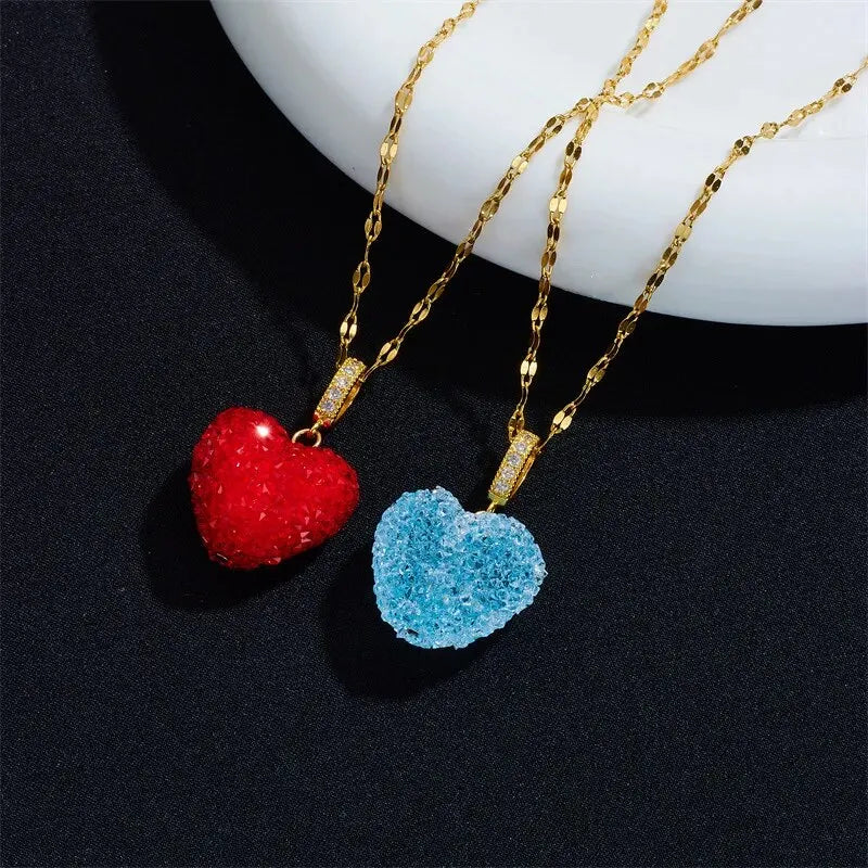 Candy Color Heart Pendant Necklace | Gold Copper & Steel Chain Pendant Necklace Nixie