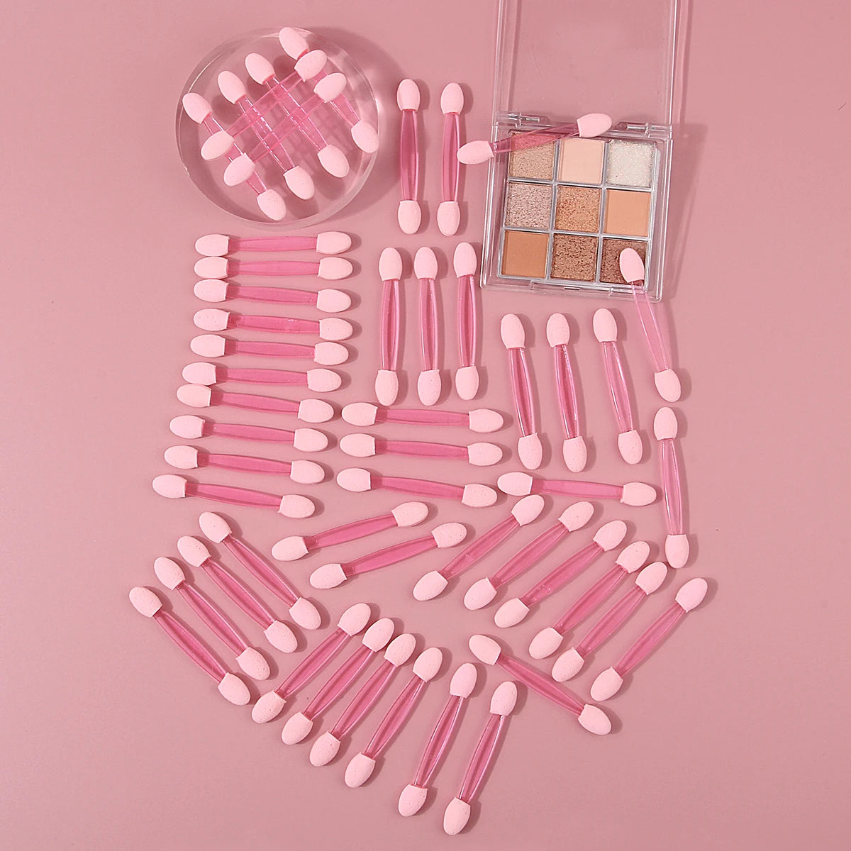 50pcs Pink Double-Ended Eyeshadow Applicator Sponge Sticks Eyeshadow Applicator Nixie