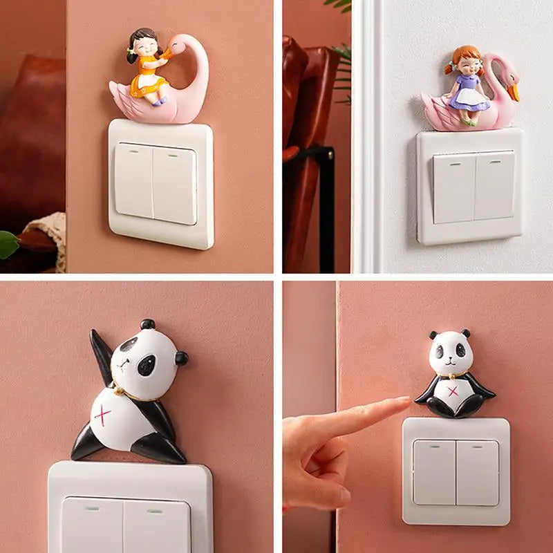 Cute Panda Resin Figurine Self-Adhesive Light Switch Wall Decor Wall Decor Figurine Nixie