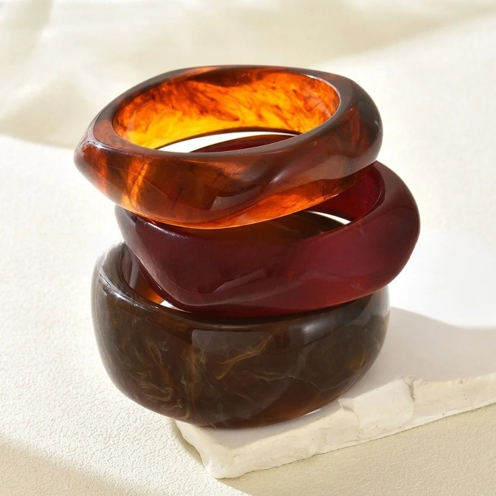 Punk Chunky Resin Cuff Bracelet Set – Marble Geometric Bangles
