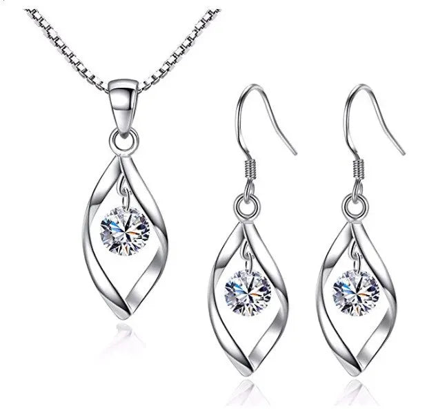3-Piece Silver Crystal Necklace & Earrings Set | Nixie Fashion Jewelry Set Nixie A Suit