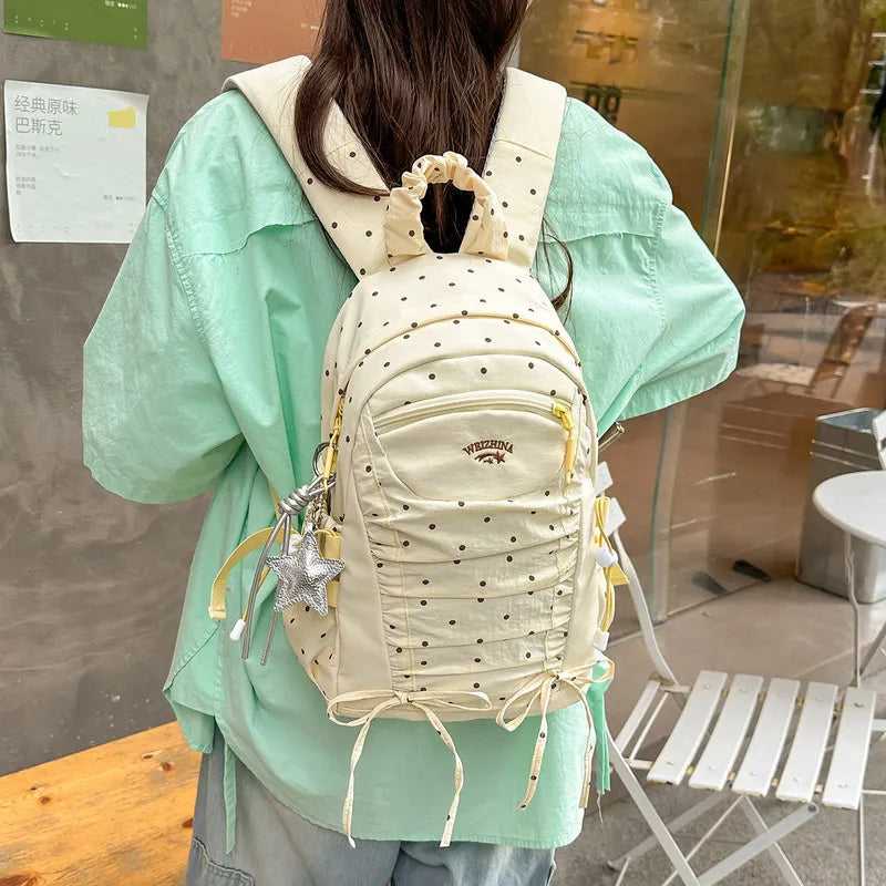 Nixie Polka Dot Backpack – Trendy Women's Canvas School Bag Women's Backpack Nixie