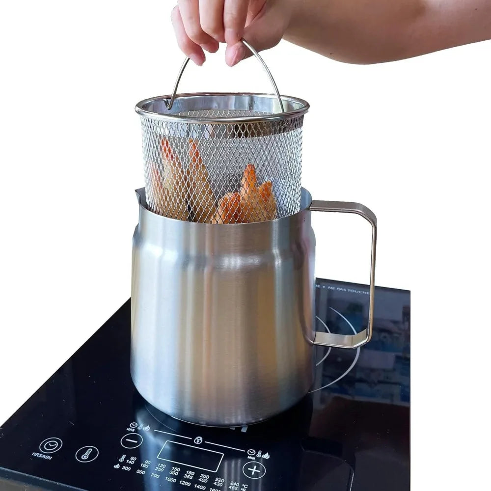 304 Stainless Steel 2L Deep Fryer Pot with Basket & Strainer Deep Fryer Pot Nixie