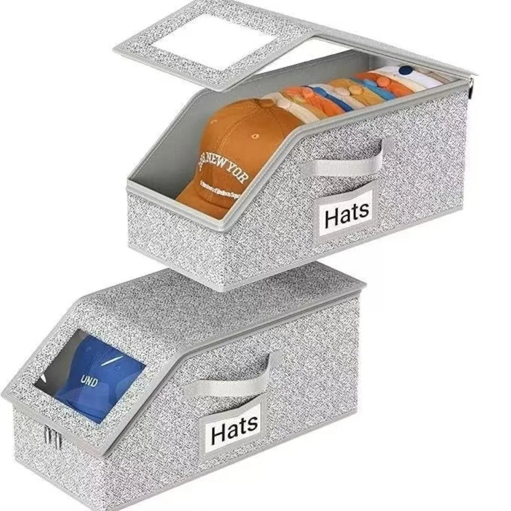 Zippered Hat Storage Box with Window – Foldable Cap Organizer