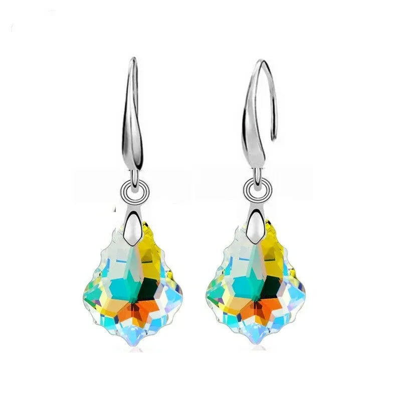 Water Drop Crystal Necklace & Earrings Set | AB White Glass Crystal Jewelry Set Nixie