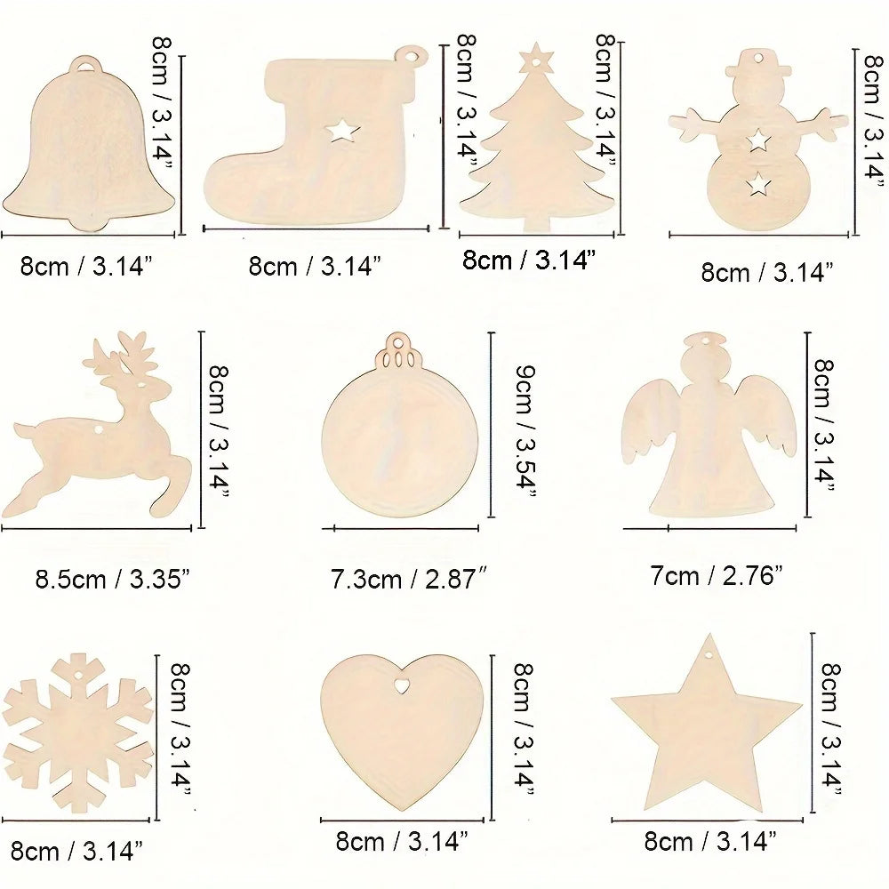 10Pcs Unfinished Wood Christmas Tree Ornaments DIY Craft Blanks Wood Craft Ornaments Nixie 10PCS MIX