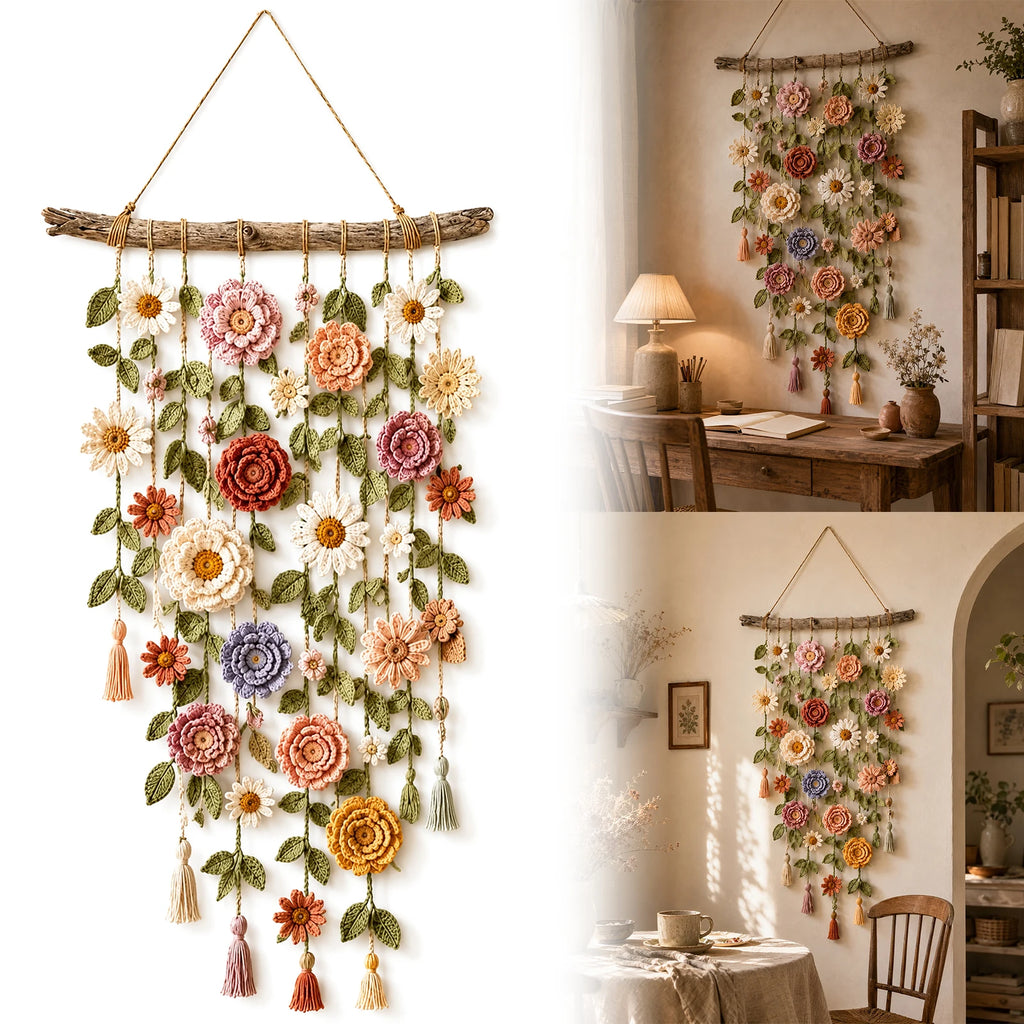 Boho Floral Crochet Macrame Wall Hanging – 32in Handmade Art Macrame Wall Hanging Nixie