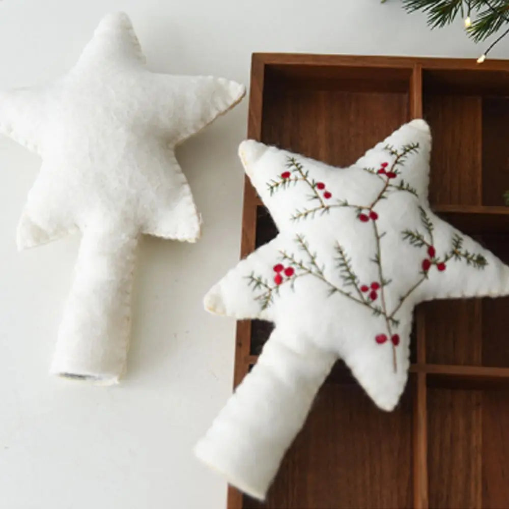 Felt Star Christmas Tree Topper – Embroidered Pine & Berry
