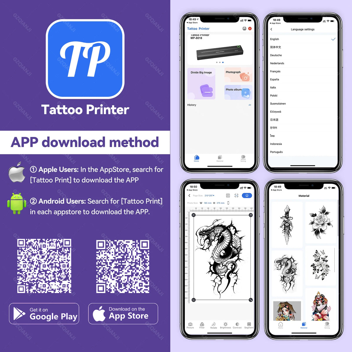 INSTOFC Mini A4 Wireless Bluetooth Tattoo Stencil Printer