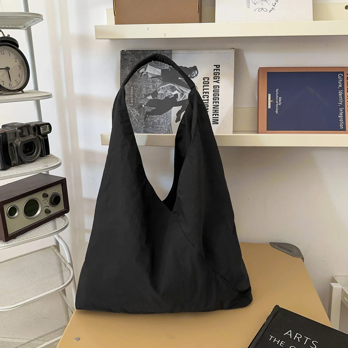 Harajuku Dumpling Shoulder Bag – Large Casual Nylon Hobo Bag Hobo Shoulder Bag Nixie BB-631-Black Extra Large