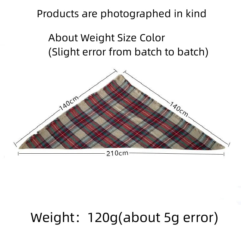Women's Plaid Faux Cashmere Triangle Shawl Scarf | 140×210cm Shawl Wrap Scarf Nixie