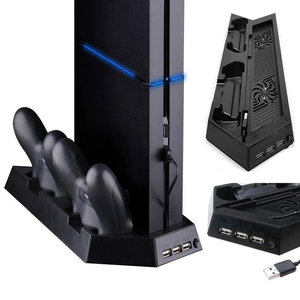 PS4 Vertical Stand Cooling Fan & Dual Controller Charging Dock Gaming Charging Stand Nixie