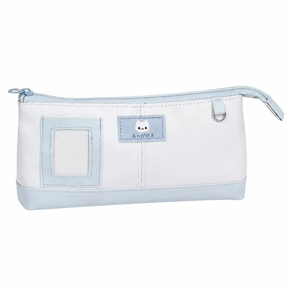 Korean Cat PU Leather Pencil Case – Large Capacity Photo Window Pencil Case Nixie