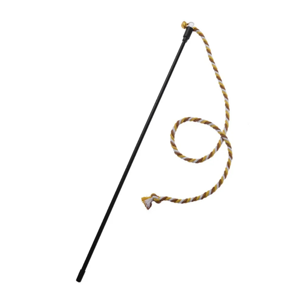 Cat Wand Toy with Bell – Bite-Resistant Cotton Rope Teaser Cat Wand Toy Nixie Yellow