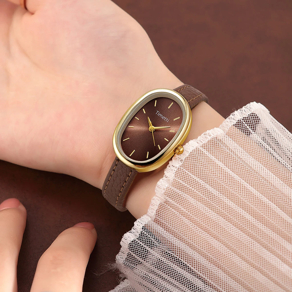 REBIRTH Retro Oval Leather Women's Watch – Quartz Elegant