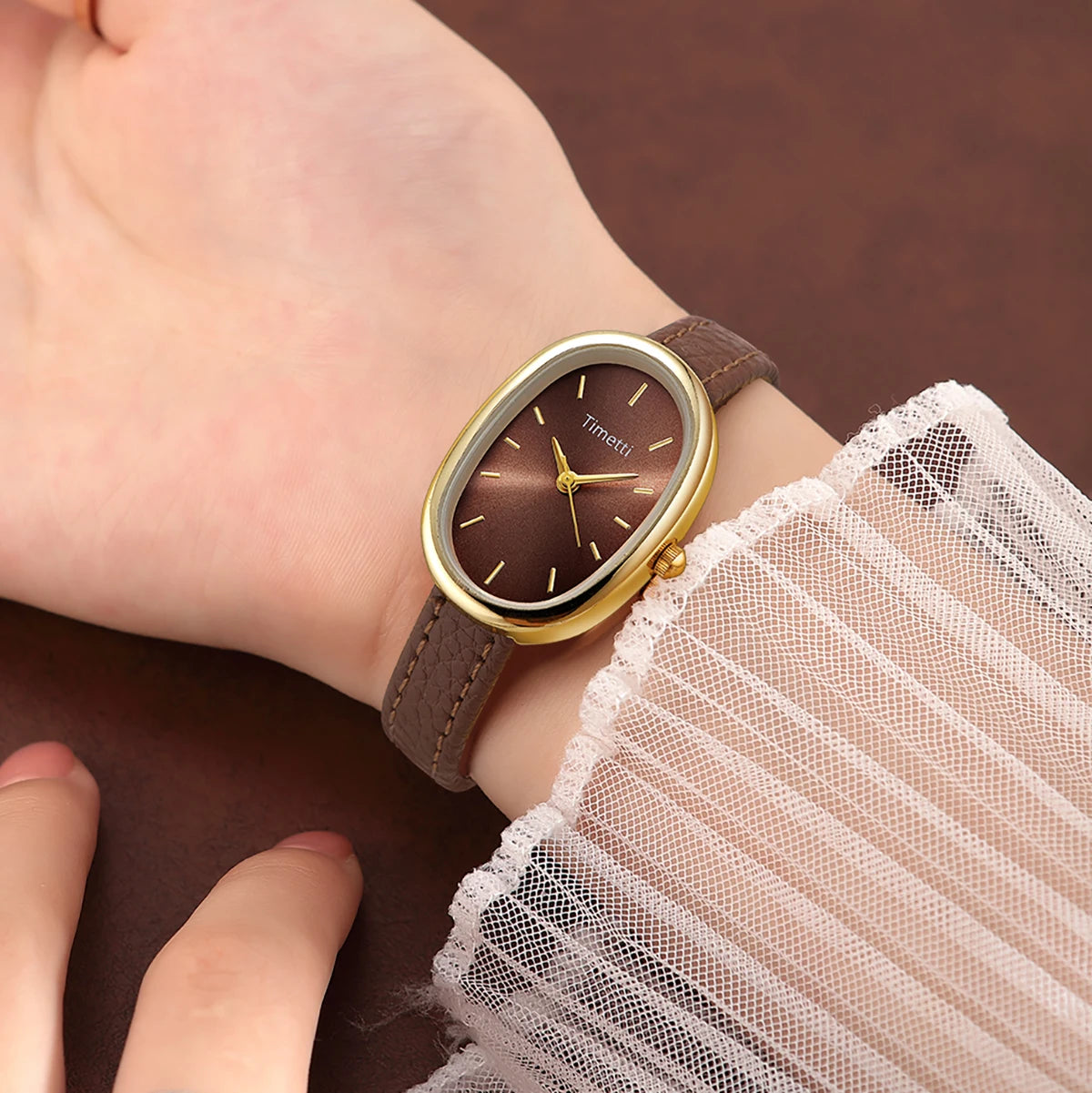 REBIRTH Retro Oval Leather Women's Watch – Quartz Elegant
