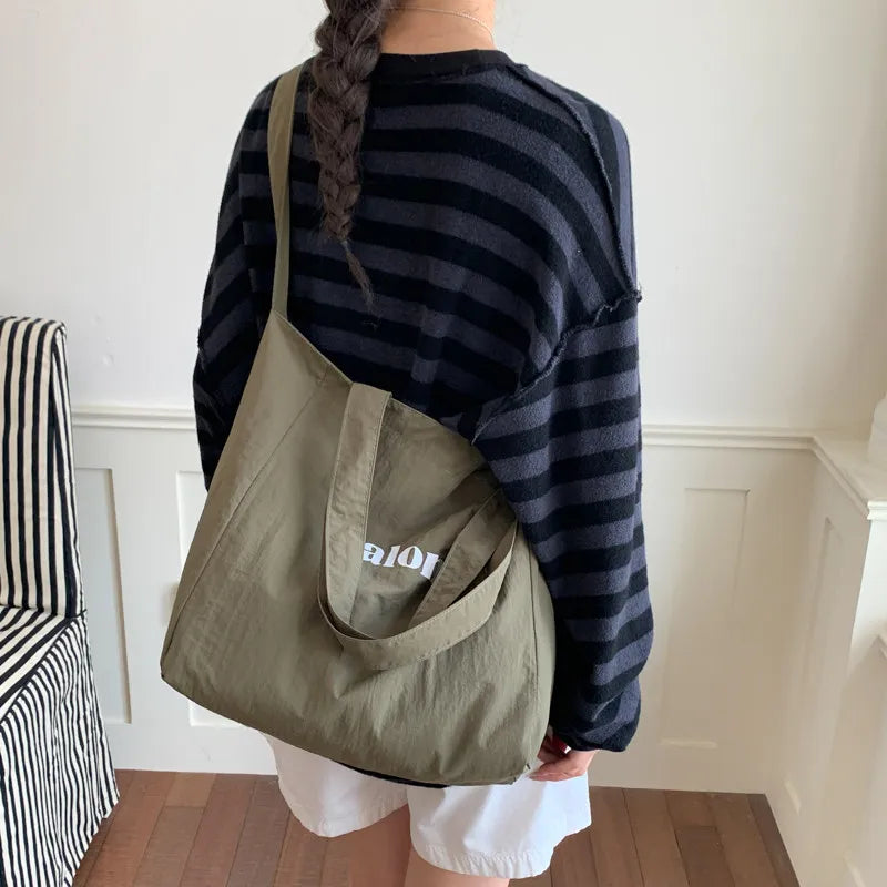 Korean Style Large Canvas Tote Bag – Letter Print Shoulder Bag Canvas Tote Bag Nixie